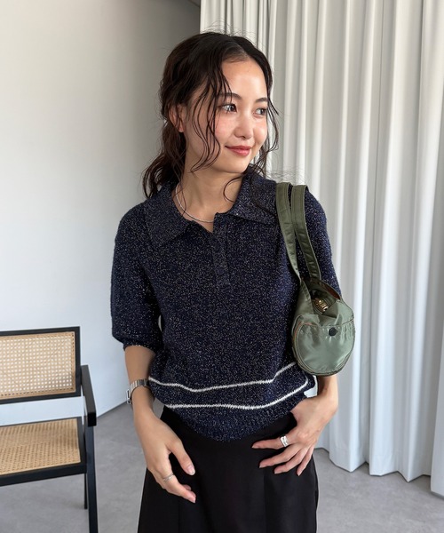 「販売終了商品」ミュエータ　ポロニット MUHET（ミュエータ） ポロシャツ ポロ glitter polo knit / グリッター