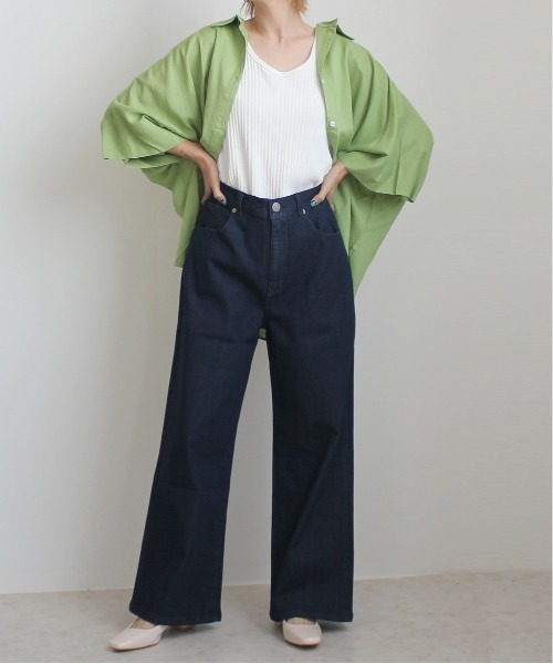 PRIORITY 新品未使用 ダークブルー ワイドデニムパンツ PRIORITY 新品未使用 ダークブルー ワイドデニムパンツ