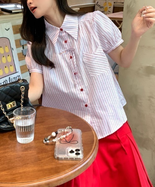 ブラウス シャツ ストライプリボンシャツ レディース : ZOZOTOWN