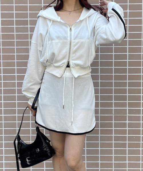 パーカー スウェットショートパーカー＆スカートSET レディース