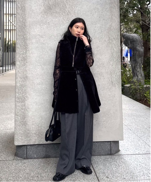 Ameri（アメリ） ベスト ジレ BOA V NECK REVERSIBLE PEPLUM VEST