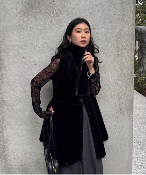 Ameri（アメリ） ベスト ジレ BOA V NECK REVERSIBLE PEPLUM VEST 