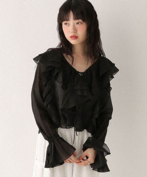 ブラウス シャツ ラッフルリボンブラウス　575759 レディース Heather ブラウス シャツ ラッフルリボンブラウス 575759