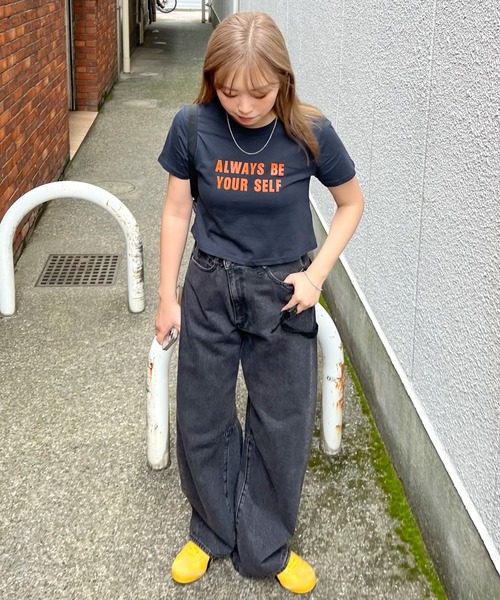 tシャツ 半袖 「選べる着丈」英字ロゴプリント半袖Tシャツ / ロゴT