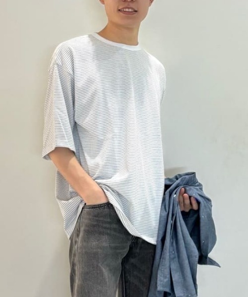 BACK NUMBER tシャツ 「BACK NUMBER」裾ロゴ刺繍ボーダーTシャツ (T/C