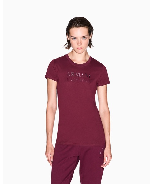 tシャツ 「A|X アルマーニ エクスチェンジ」ブロッサムプリントロゴ 半袖クルーネックTシャツ/SLIM レディース