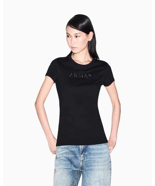 tシャツ 「A|X アルマーニ エクスチェンジ」ブロッサムプリントロゴ 半袖クルーネックTシャツ/SLIM レディース ARMANI EXCHANGE tシャツ 「A|X アルマーニ エクスチェンジ