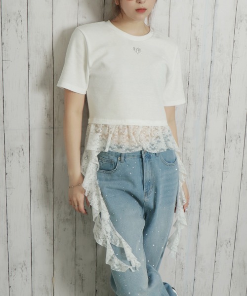 新品☆8L♪半袖などフェミニントップス4枚セット♪カットソー☆D916 tシャツ 「くるくる裾レース切替」レディース テレコ半袖トップス