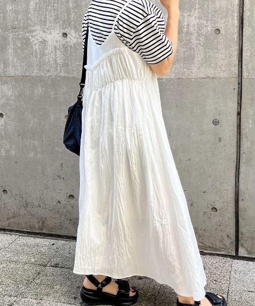 【完売品】ISOOK サロペット　ジャンパースカート　ロング　　ホワイト 完売品】ISOOK サロペットジャンパースカートロングホワイト