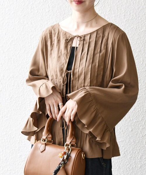 0❤︎chasty❤︎フレアスリーブブラウス❤︎新品 SHIPS any ブラウス シャツ any:「洗濯機可能」ラッフル リボン