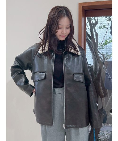 fredy emue フェイクレザーブルゾン　ブラック38 美品 フェイクレザーブルゾン | FREDY & GLOSTER(フレディ アンド