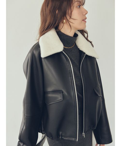 Mila Owen ミラオーエン ステンカラーフェイクレザーブルゾン アウター Mila Owen（ミラオーウェン） ブルゾン アウター ステンカラーフェイク