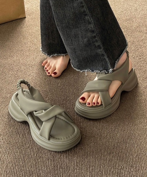 「Miniministore」 フラットサンダル 22.5cm カーキ レディース_画像6