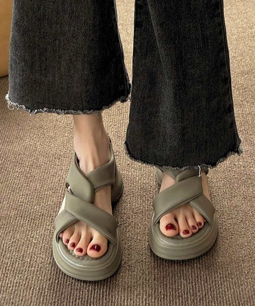 「Miniministore」 フラットサンダル 22.5cm カーキ レディース_画像8