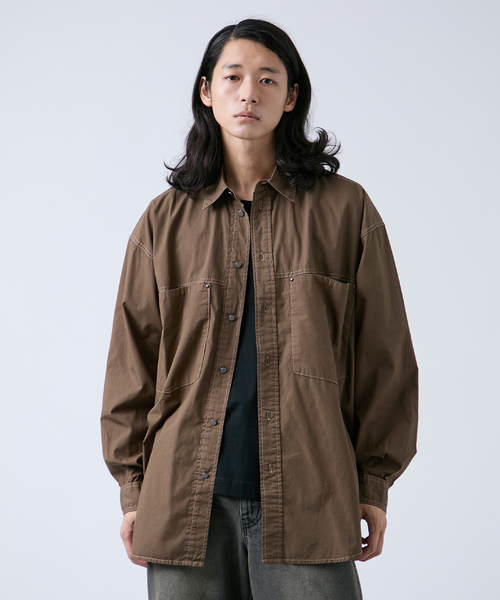 B.C STOCK（ベーセーストック） シャツ オーバーダイ加工 ステッチ