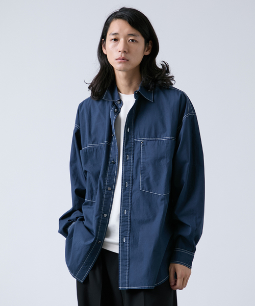 B.C STOCK（ベーセーストック） シャツ オーバーダイ加工 ステッチ