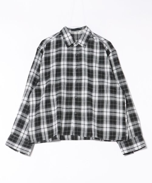 オーバーサイズチェックシャツ ネルシャツ シャツ a.p.o.v. オーバーサイズクロップド丈チェックネルシャツ