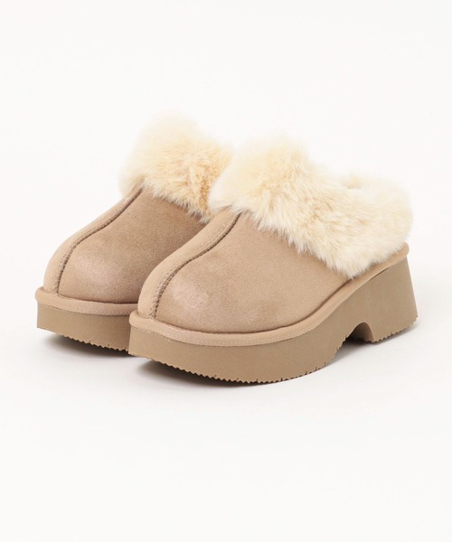 moz（モズ） ブーツ ボリュームファー厚底サボサンダル (防滑・撥水