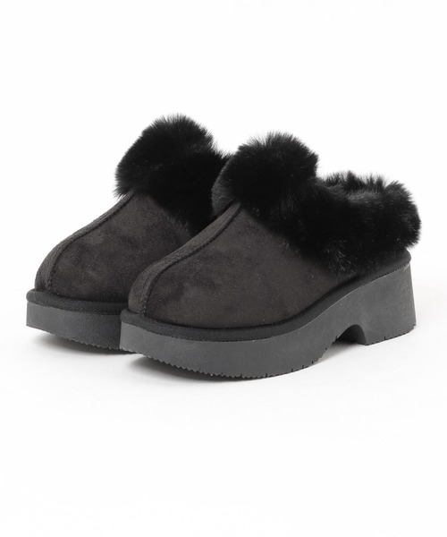 moz（モズ） ブーツ ボリュームファー厚底サボサンダル (防滑・撥水