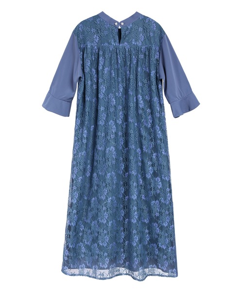 「DRESS PLUS」 半袖ワンピース X-LARGE グレイッシュブルー レディース_画像3