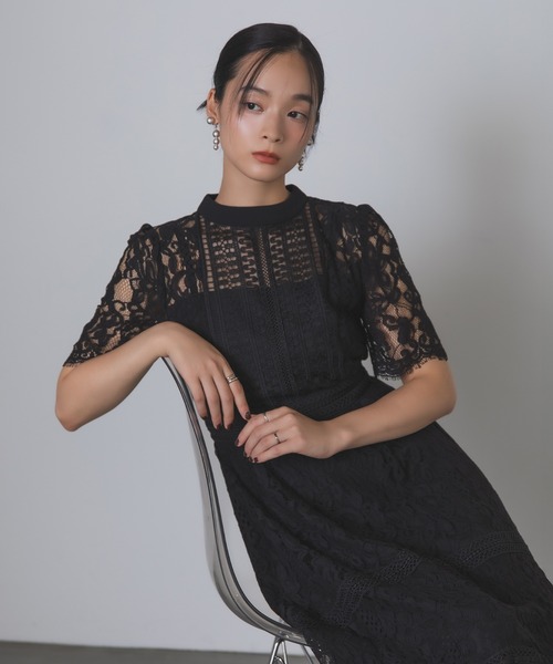 黒のレース装飾フィット＆フレアドレス Rose of Sharon ドレス 総レースフレアドレス : ZOZOTOWN Yahoo!店