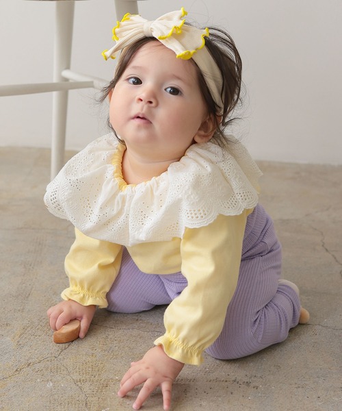 BABY ベイビー パステルカラー丸衿プルオーバー イエロー ブラウス ロリータ LaStella（ラステラ） ベビー服 ロンパース スカラップカラーバルーン