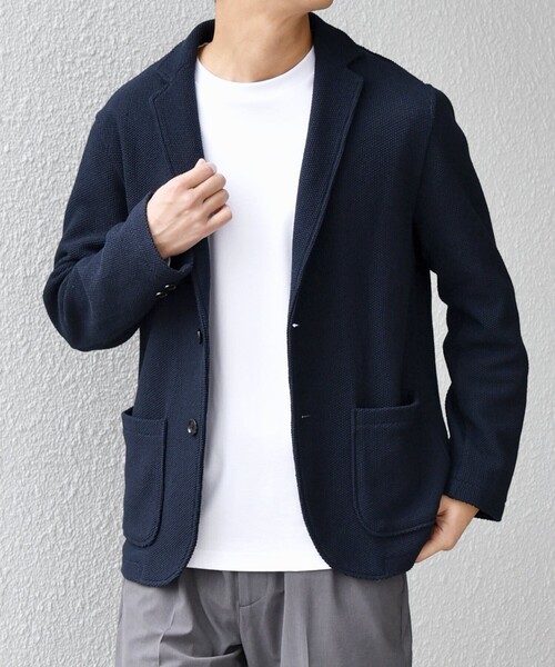 SHIPS ニット テーラードジャケット XL ネイビー 手洗い洗濯済 SHIPS（シップス） セーター ニット SHIPS:「セットアップ対応/手洗い
