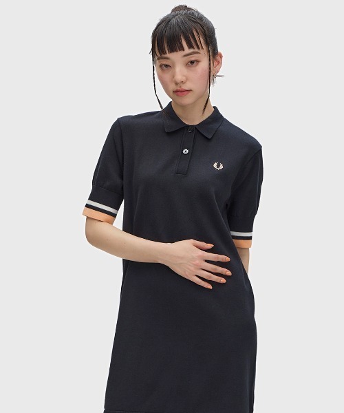 FRED PERRY フレッドペリー プリーツ切替 ニットワンピース FRED PERRY（フレッドペリー） ワンピース Bold Tipped Knitted Shirt