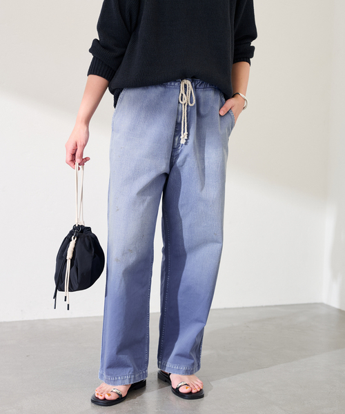 ワイドパンツ パンツ ATELLIER WELLS BY JOHNBULL フレンチワークイージーパンツ レディースの画像