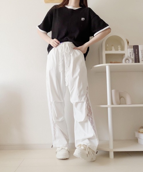 Nana ワイドパンツ パンツ サイドレース切替ドロストワイドパンツ