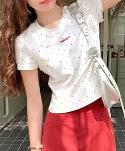 SpRay（スプレイ） tシャツ ドットロゴ刺繍ショートスリーブトップス