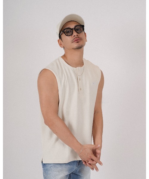 tシャツ ヘンリーネックワッフルノースリーブ メンズ_4