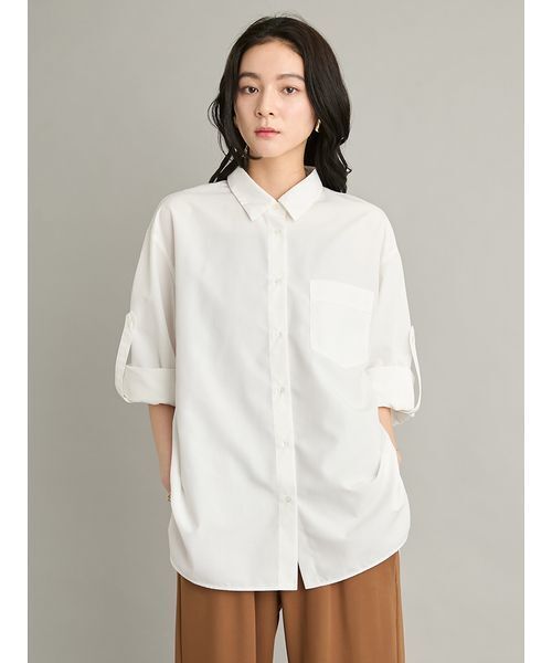 ブラウス シャツ 「LUMISHADE」ロールアップオーバーシャツ レディースの画像