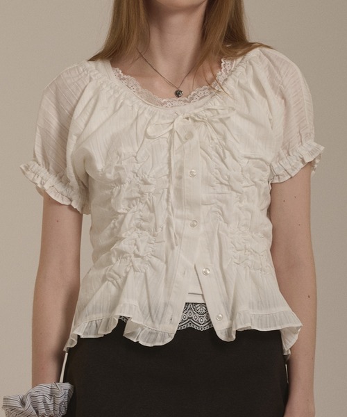 hazyl ブラウス シャツ 半袖 shirring 2way blouse / シャーリング2WAY