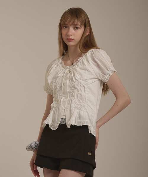 hazyl ブラウス シャツ 半袖 shirring 2way blouse / シャーリング2WAY