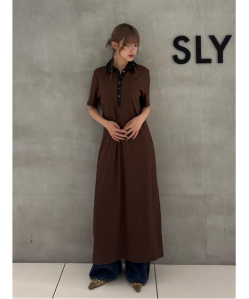 L'Or ロル ペンシルラップワンピース ロングワンピース キャメル 半袖 M SLY（スライ） ワンピース 半袖 DOCKING POLO L/OP ドッキングポロ