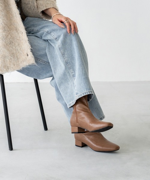 menue ブーツ 3.5cmヒール ローヒール ストレッチブーツ レディース 