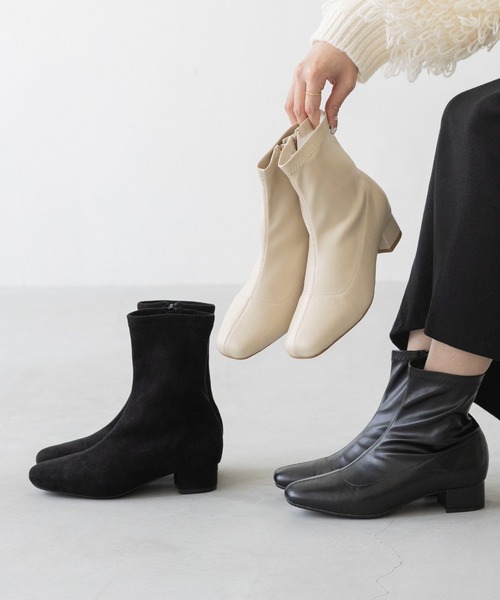 menue（メヌエ） ブーツ 3.5cmヒール ローヒール ストレッチブーツ