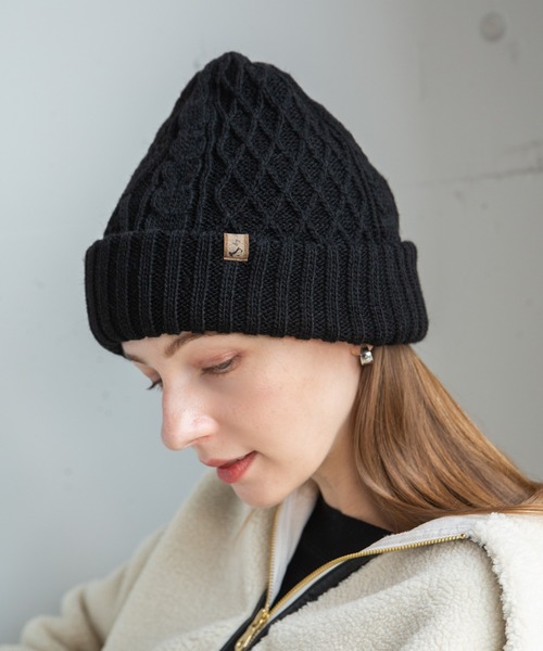 14+ ニット帽 ニットキャップ イタリア糸ケーブル編みワッチ