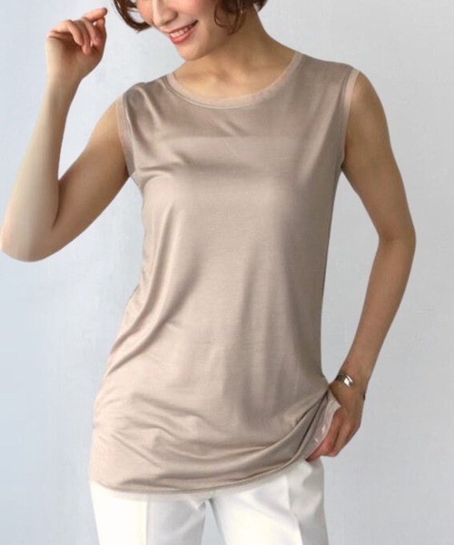N°21 チュール　レース　ロゴ　タンクトップ　ノースリーブ　ベージュ Ehre style（エーレスタイル） タンクトップ ノースリーブ 見せて着る