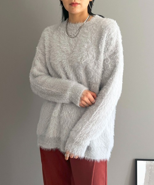 ニット セーター ストール付Vネックオーバーサイズシャギーニット レディース Jewelobe ニット セーター オーバーサイズシャギーニット
