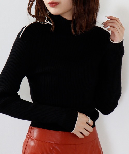 ニット セーター EGLANTINE 衿フリルリブニット レディース