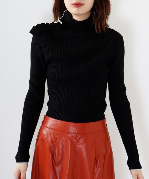 ニット セーター EGLANTINE 衿フリルリブニット レディース EGLANTINE ニット セーター 衿フリルリブニット レディース