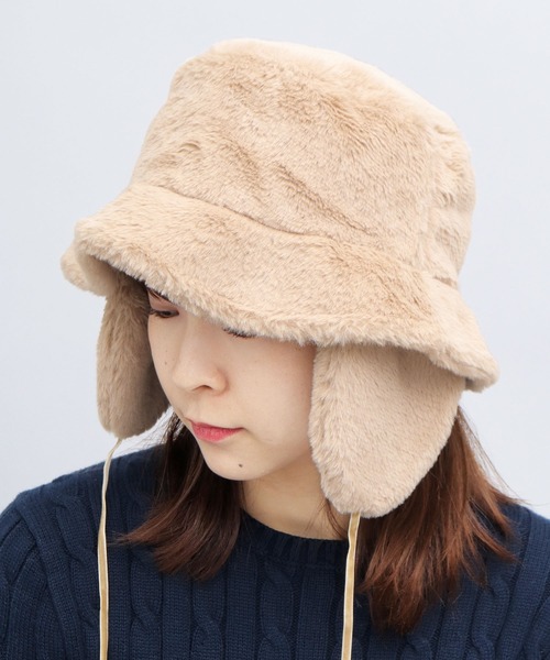 A.M.S. 帽子 ハット フェイクファー 耳付き バケットハット レディース