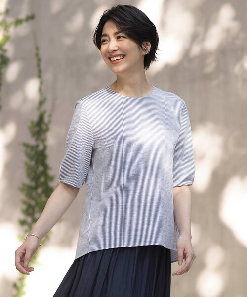 tシャツ 「WEB限定カラーあり・抗菌消臭・吸水速乾」サッカージャージー 5分袖 ペプラム カットソー レディース J.PRESS tシャツ 「WEB限定カラーあり・抗菌消臭・吸水速乾