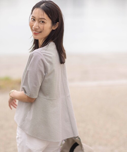 tシャツ 「WEB限定カラーあり・抗菌消臭・吸水速乾」サッカージャージー 5分袖 ペプラム カットソー レディース セール】【WEB限定カラーあり・抗菌消臭・吸水速乾】サッカー