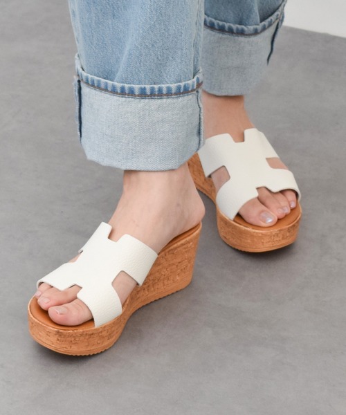 ベージュ ミュール 38 HLT INTER-CHAUSSURES サンダル 「ITALIAN SHOEMAKERS」厚底ミュール