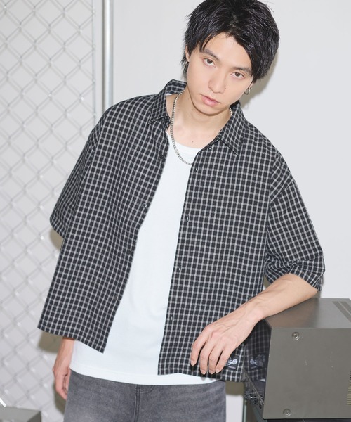 シャツ ハーフスリーブショート丈ミニチェックシャツ「UNISEX」 メンズ