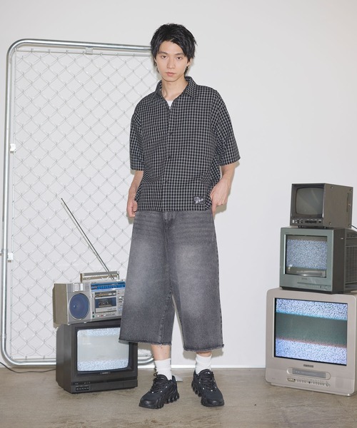 シャツ ハーフスリーブショート丈ミニチェックシャツ「UNISEX」 メンズ