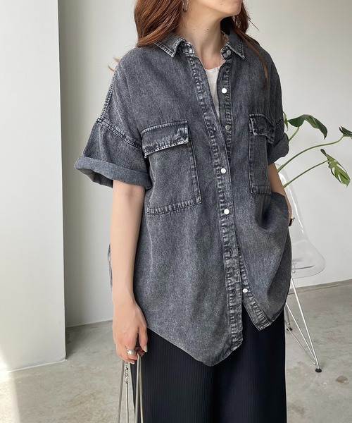 210nouve ブラウス シャツ ハーフスリーブデニムビッグシャツ